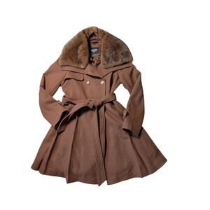 GUESS women's Faux Fur Collar Wool Blend Pea coat Jacket/Coat, size LARGE,